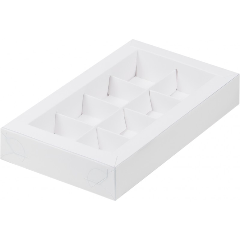 Коробка для конфет на  8шт белая с прозрачной крышкой